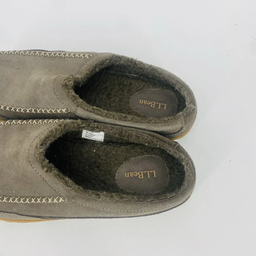 L.L.Bean Men's Mock Toe Slip On Scuffs Slippers Fleece Lined Gray Size 11